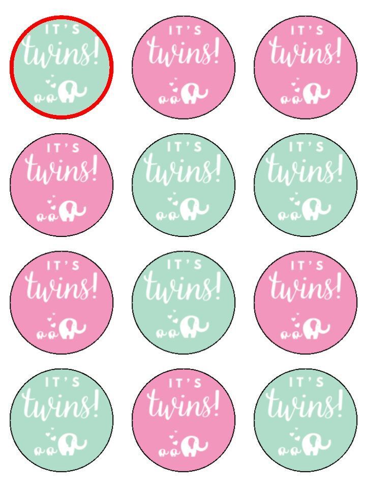 boy girl twins babyshower Edible Printed Cupcake Toppers Icing Sheet of 12 Toppers