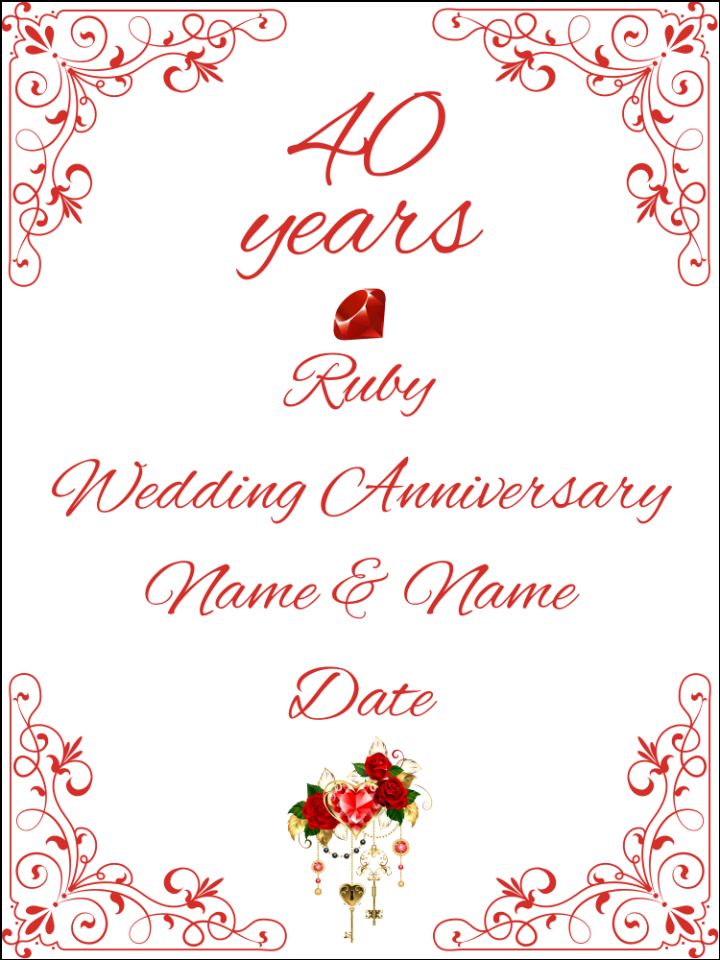 40 40th Ruby Wedding Anniversary Personalised Edible Printed Cake Topper Icing Sheet Rectangle / Oblong