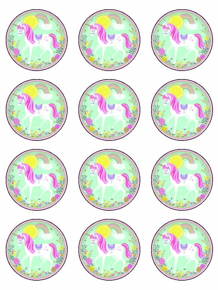 unicorn pretty pink happy birthday edible printed Cupcake Toppers Icing Sheet of 12 Toppers