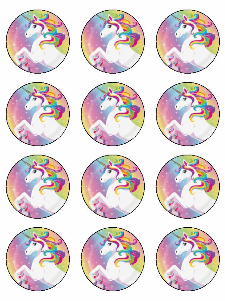 Happy Birthday unicorn colour pretty edible printed Cupcake Toppers Icing Sheet of 12 Toppers