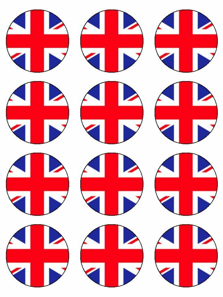 Union jack britain flag Edible Printed Cupcake Toppers Icing Sheet of 12 Toppers