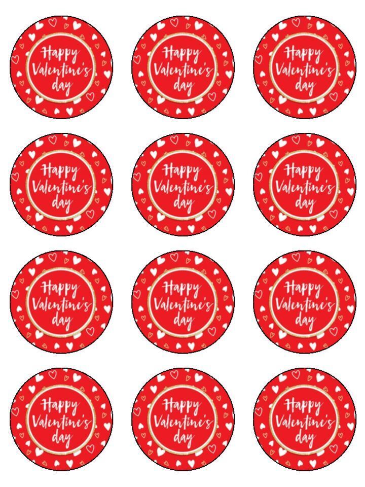 Valentines red heart Edible Printed Cupcake Toppers Icing Sheet of 12 Toppers