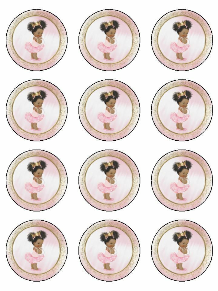 Afro baby puff ball baby shower girl edible printed Cupcake Toppers Icing Sheet of 12 Toppers