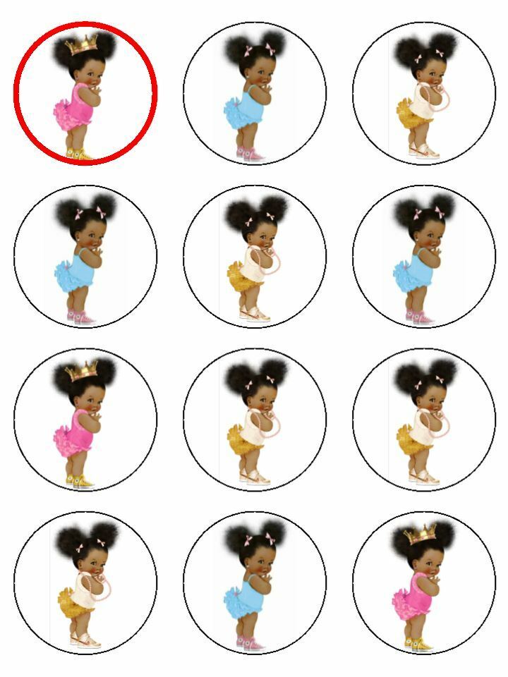 Afro baby puff ball baby tutu edible printed Cupcake Toppers Icing Sheet of 12 Toppers