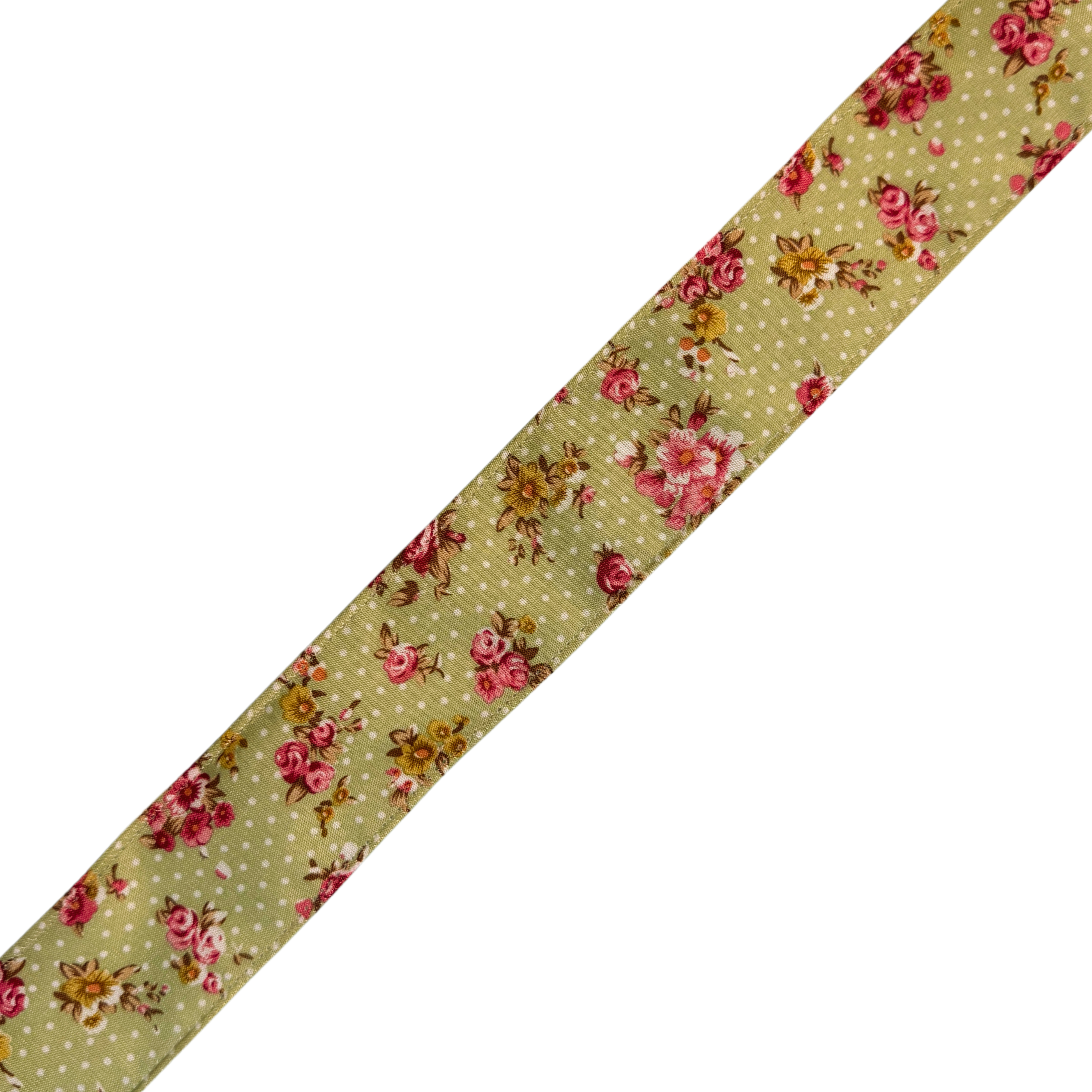 Green Wired Edge Vintage Flower Dot 38mm Ribbon