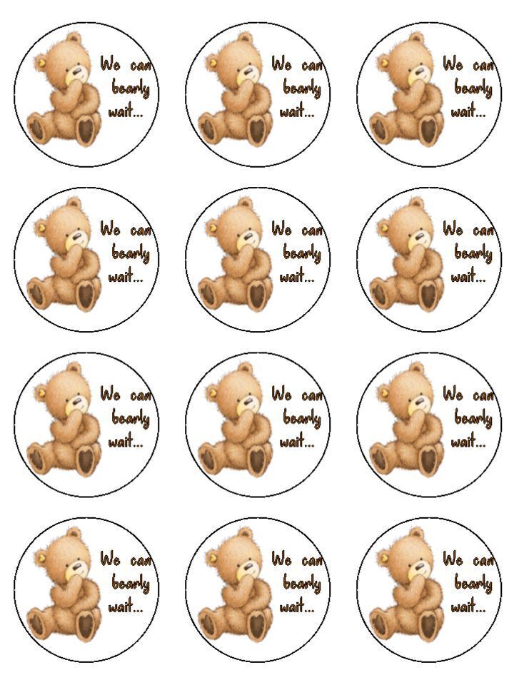 We can bearly wait baby shower Edible Printed Cupcake Toppers Icing Sheet of 12 Toppers