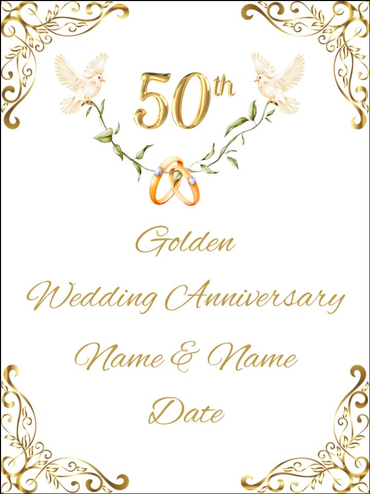 50 50th Golden Wedding Anniversary Personalised Edible Printed Cake Topper Icing Sheet Rectangle / Oblong