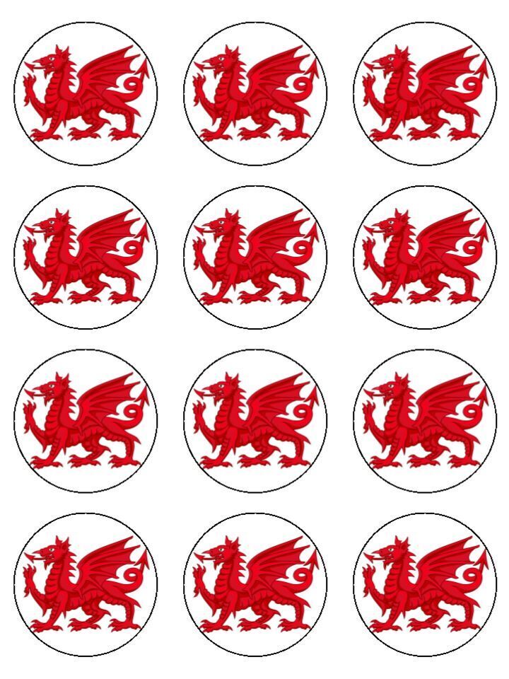 welsh dragon wales red Edible Printed Cupcake Toppers Icing Sheet of 12 Toppers