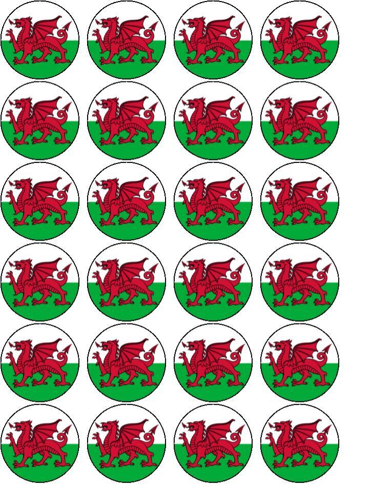 Flag Wales Welsh Dragon Edible Printed Cupcake Toppers Icing Sheet of 24 Toppers