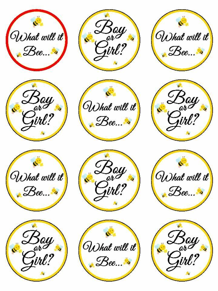 what will it bee Baby Gender Reveal shower Edible Printed Cupcake Toppers Icing Sheet of 12 Toppers