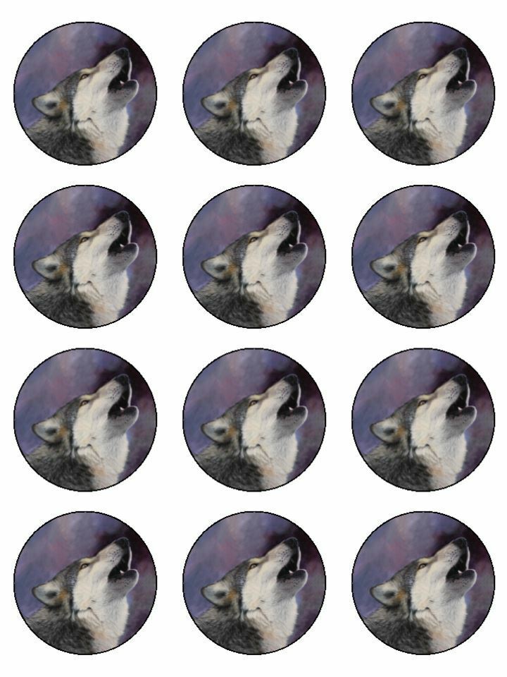 wolf animal wild animal edible printed Cupcake Toppers Icing Sheet of 12 Toppers