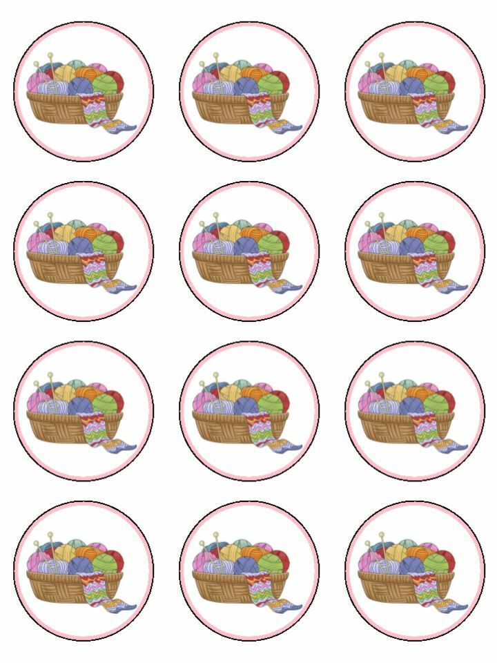 knitting needles wool edible printed Cupcake Toppers Icing Sheet of 12 Toppers