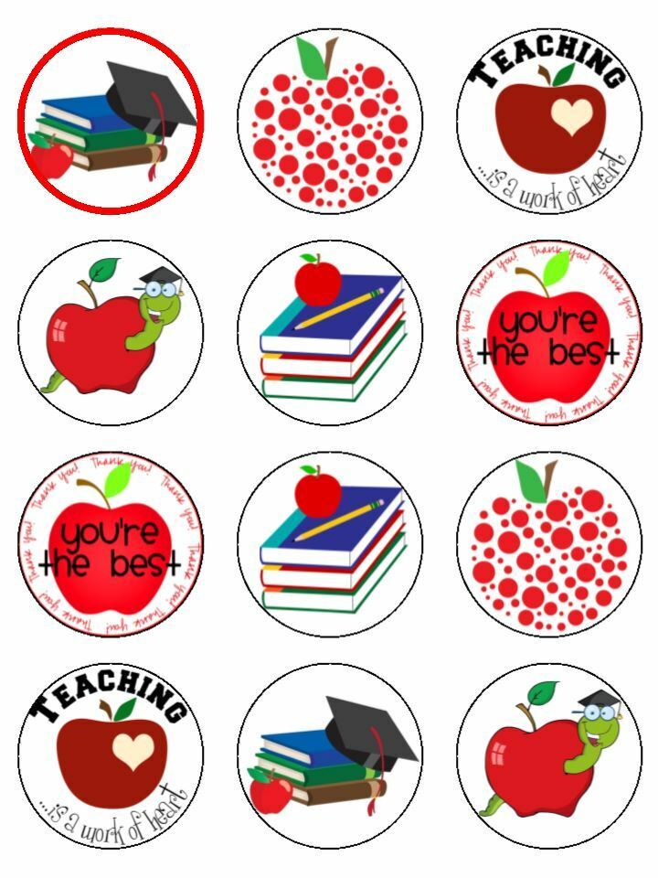 Thank you teacher apples edible printed Cupcake Toppers Icing Sheet of 12 Toppers