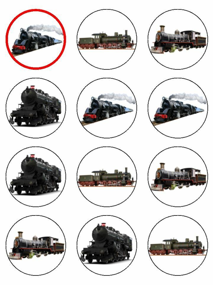 Steam Train classic locomotive edible printed Cupcake Toppers Icing Sheet of 12 Toppers