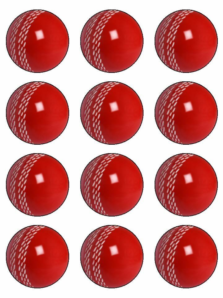 Cricketball red sport game edible printed Cupcake Toppers Icing Sheet of 12 Toppers