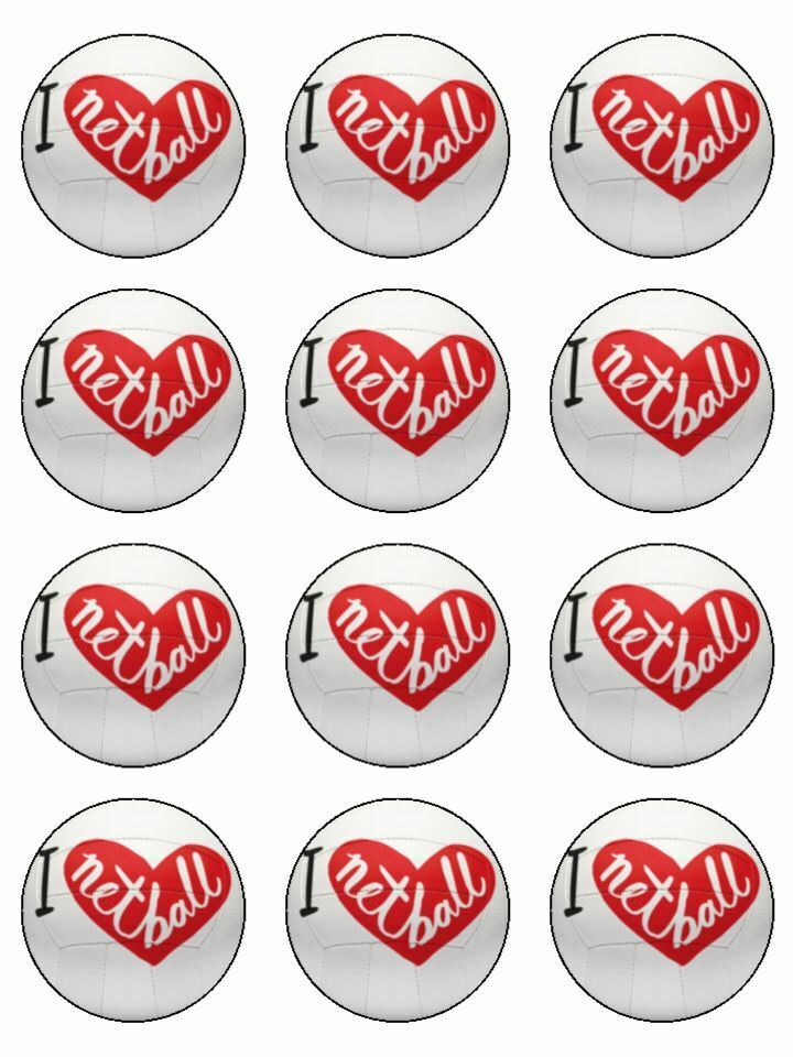 I love netball game sport ball edible printed Cupcake Toppers Icing Sheet of 12 Toppers