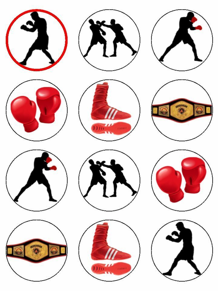 Boxing sport gloves fighting ring edible printed Cupcake Toppers Icing Sheet of 12 Toppers