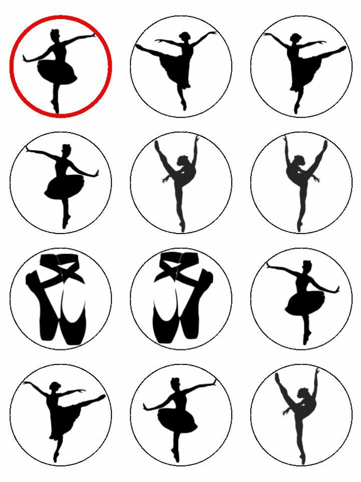 Ballet Dancing Ballet silhouette edible printed Cupcake Toppers Icing Sheet of 12 Toppers