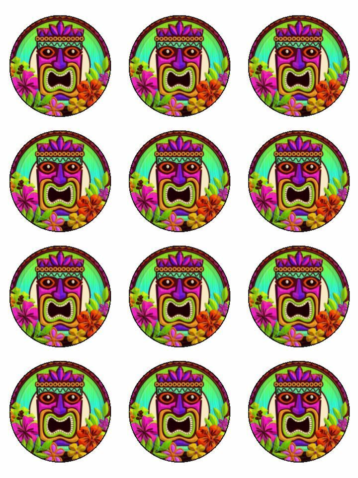 Tiki party face Toga edible printed Cupcake Toppers Icing Sheet of 12 Toppers