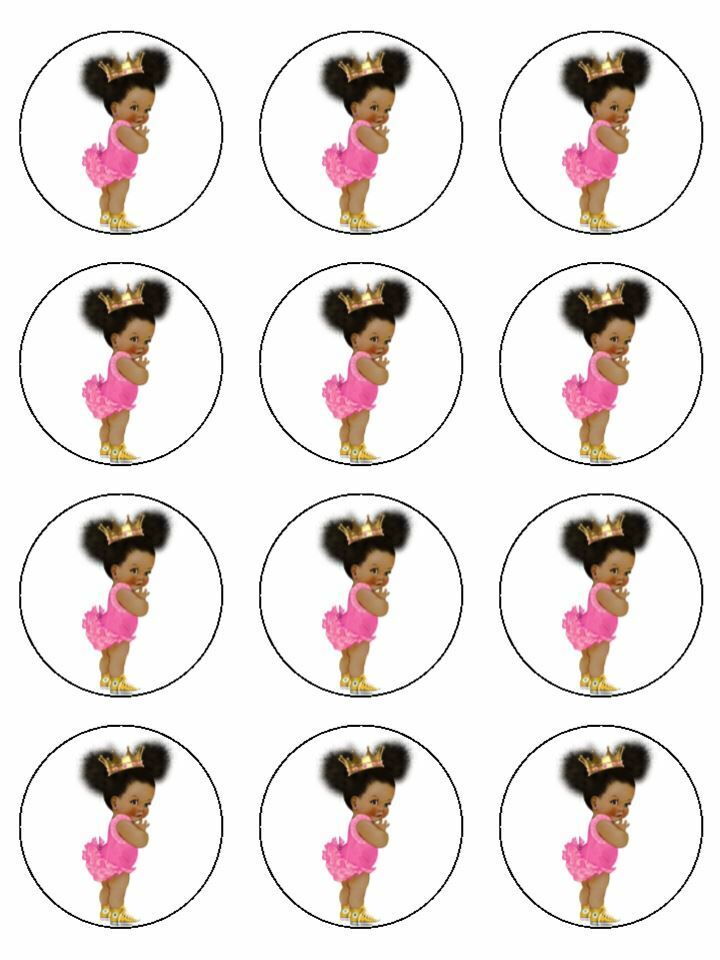 Afro puff ball baby girl pink edible printed Cupcake Toppers Icing Sheet of 12 Toppers