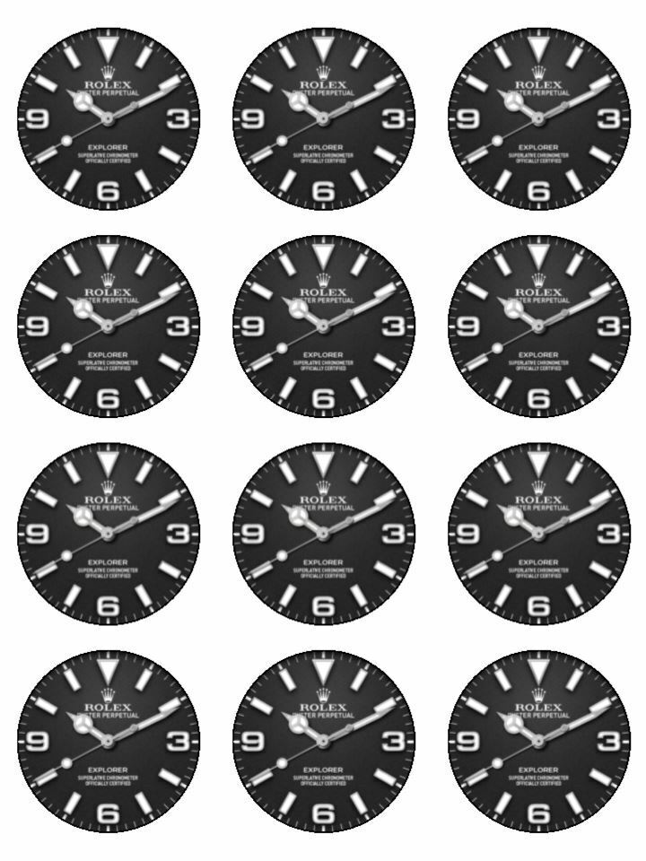 Designer watch face luxury watch edible printed Cupcake Toppers Icing Sheet of 12 Toppers