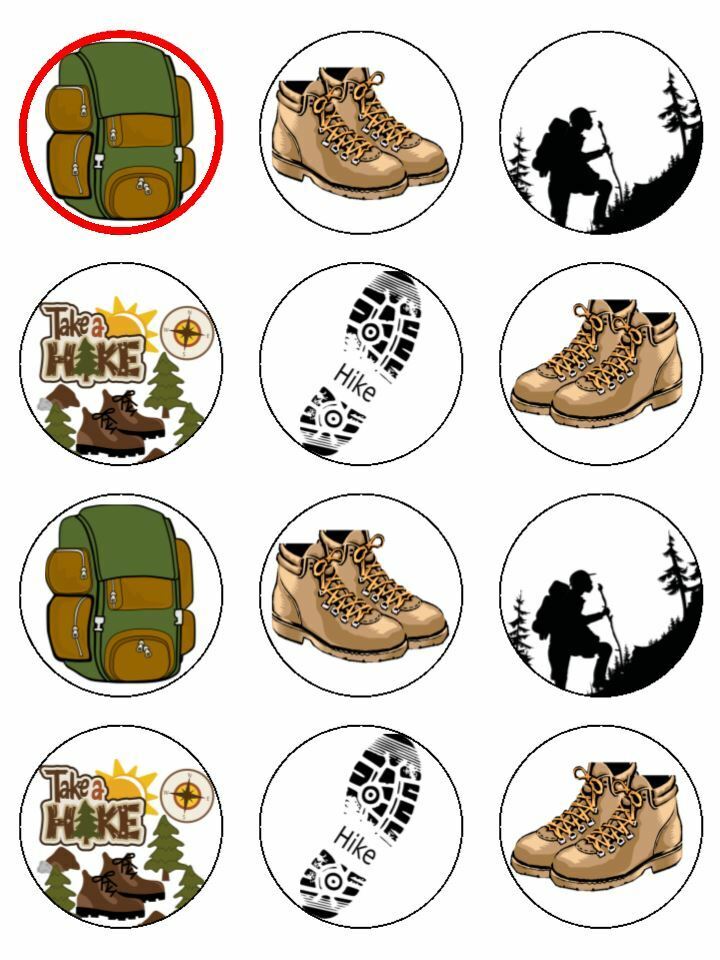 Mountain walking hiking boots edible printed Cupcake Toppers Icing Sheet of 12 Toppers