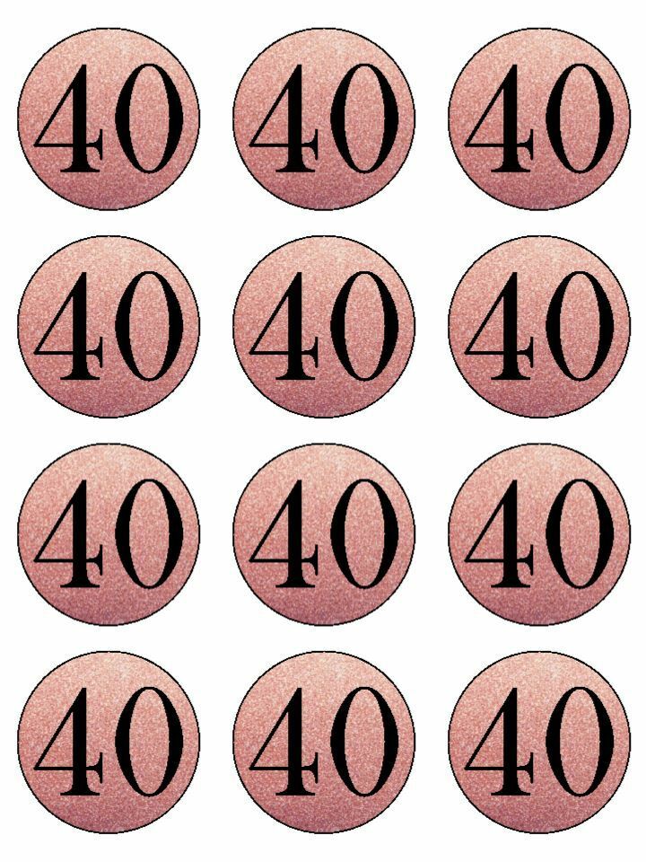 Happy Birthday rose gold age 40 edible printed Cupcake Toppers Icing Sheet of 12 Toppers