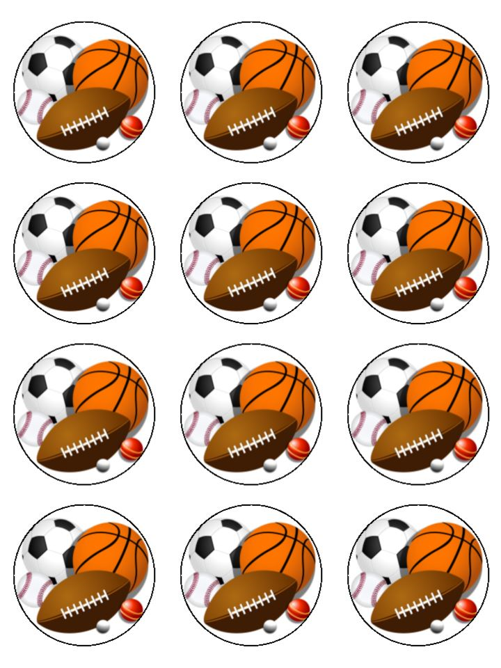 Sports balls Sport Football Rugby edible printed Cupcake Toppers Icing Sheet of 12 Toppers