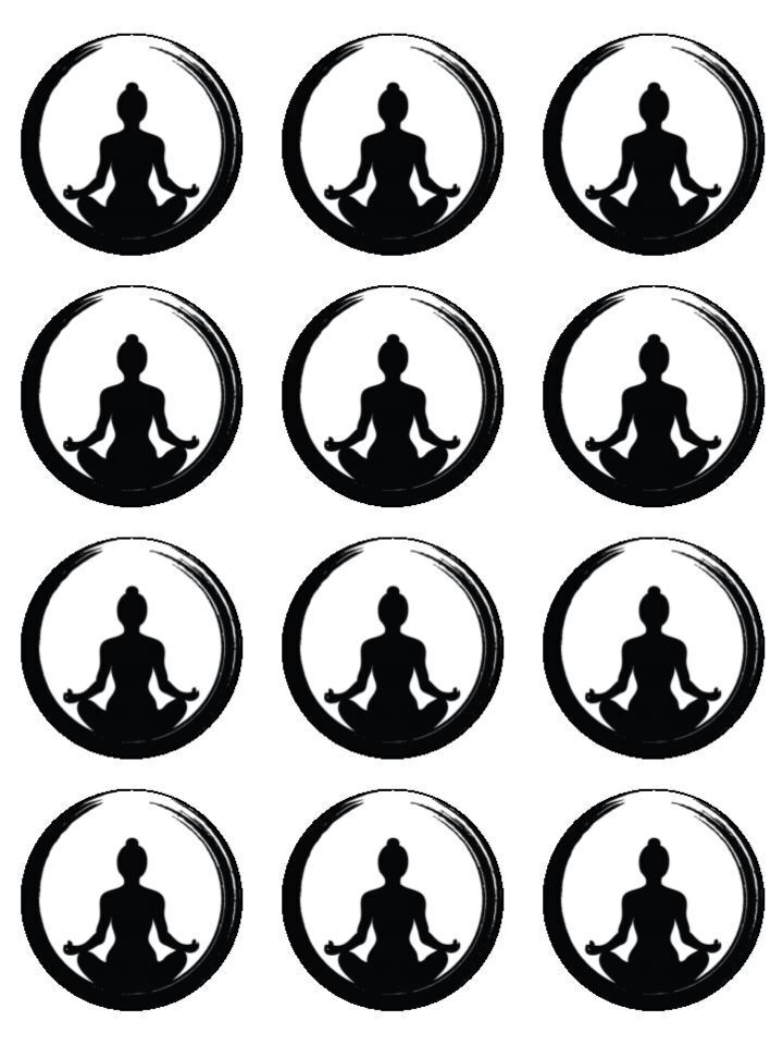 Yoga meditating meditation fitness Edible Printed Cupcake Toppers Icing Sheet of 12 Toppers
