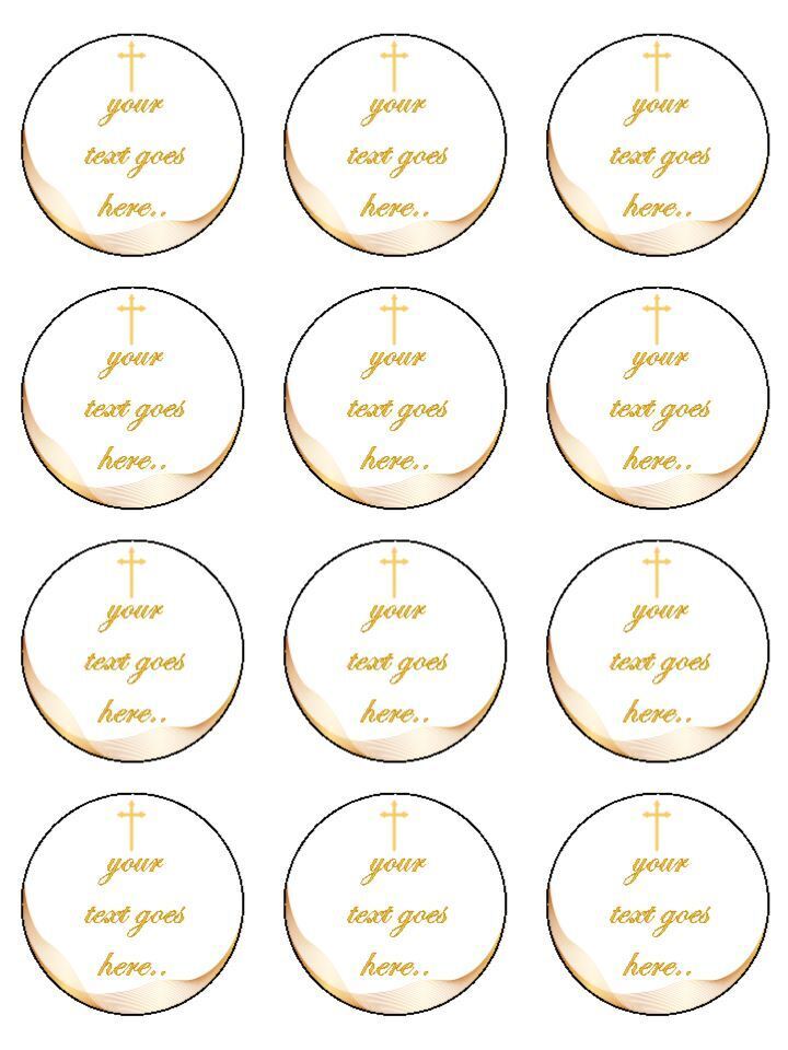 religious cross gold personalised Edible Printed Cupcake Toppers Icing Sheet of 12 toppers