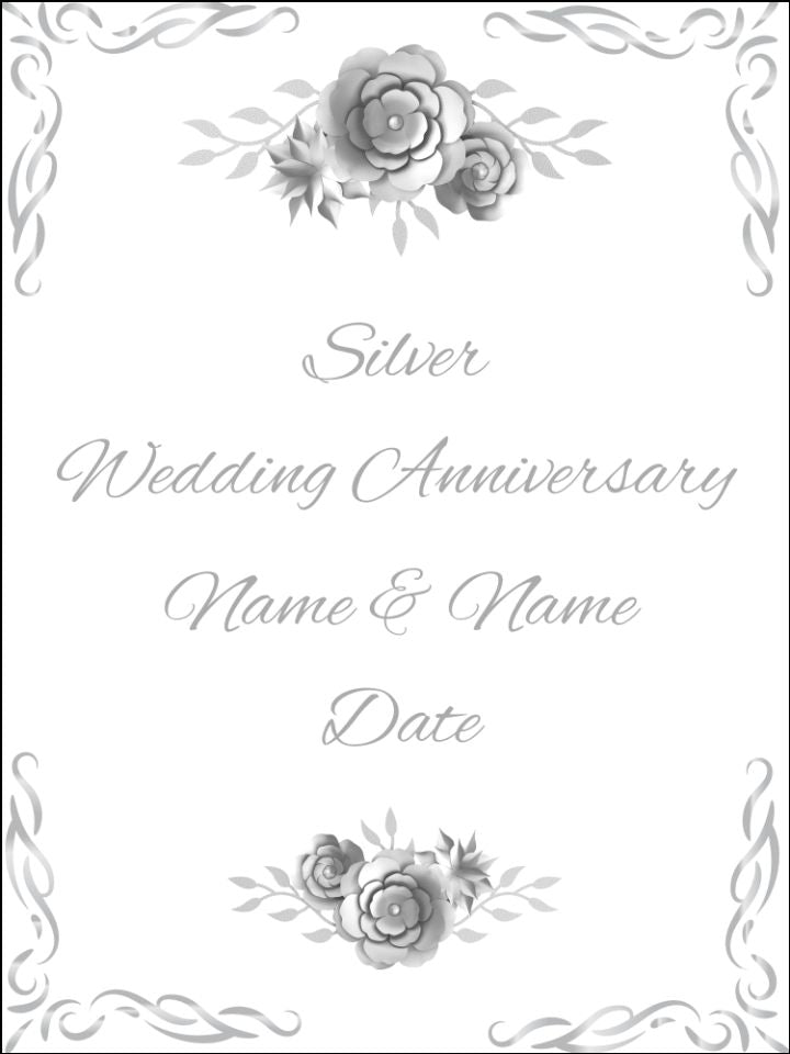 25 25th Silver Wedding Anniversary Personalised Edible Printed Cake Topper Icing Sheet Rectangle / Oblong