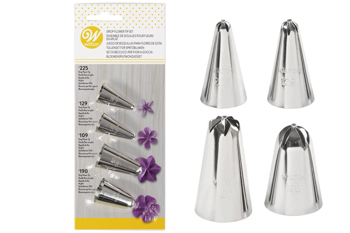 Wilton Drop Flower Piping Tip Set #225 #129 #109 #190 - The Cooks Cupboard Ltd