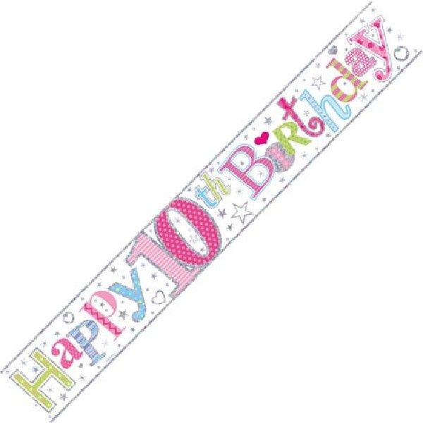 Pink Colourful Multi - Colour Age 10 10th Birthday Celebration Happy Birthday Banner