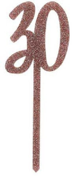 Rose Gold Glitter Acrylic Number 30 30th Age Cake Topper - The Cooks Cupboard Ltd