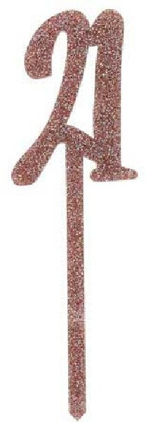Rose Gold Glitter Acrylic Number 21 21st Age Cake Topper - The Cooks Cupboard Ltd