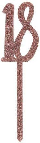 Rose Gold Glitter Acrylic Number 18 18th Age Cake Topper - The Cooks Cupboard Ltd