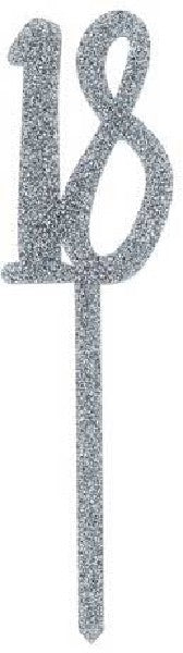 Silver Glitter Acrylic Number 18 18th Age Cake Topper - The Cooks Cupboard Ltd