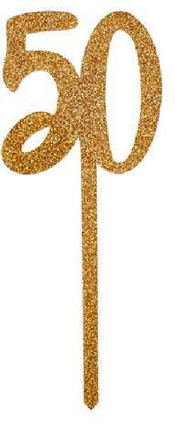 Gold Glitter Acrylic Number 50 50th Age Cake Topper - The Cooks Cupboard Ltd