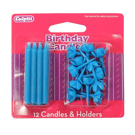 12 Blue Birthday Candles and Holders - The Cooks Cupboard Ltd