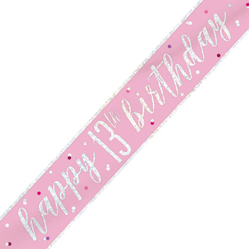 Pale Pink Age 13 13th Birthday Celebration Happy Birthday Banner
