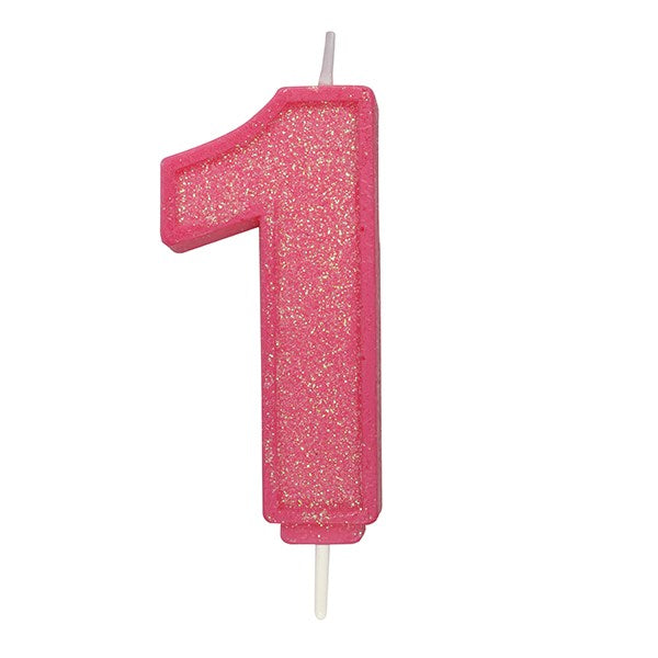 Pink Sparkle Numeral Candle - Number 1 - 70mm - The Cooks Cupboard Ltd