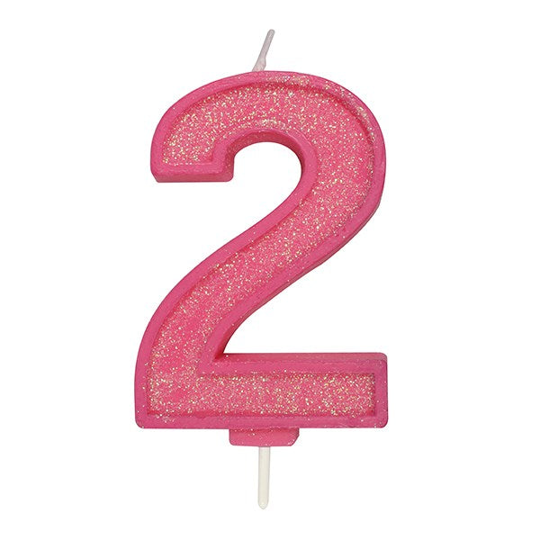 Pink Sparkle Numeral Candle - Number 2 - 70mm - The Cooks Cupboard Ltd