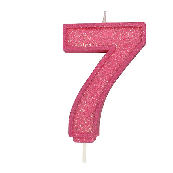 Pink Sparkle Numeral Candle - Number 7 - 70mm - The Cooks Cupboard Ltd