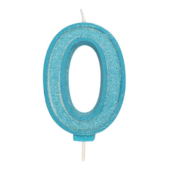 Blue Sparkle Numeral Candle - Number 0 - 70mm - The Cooks Cupboard Ltd