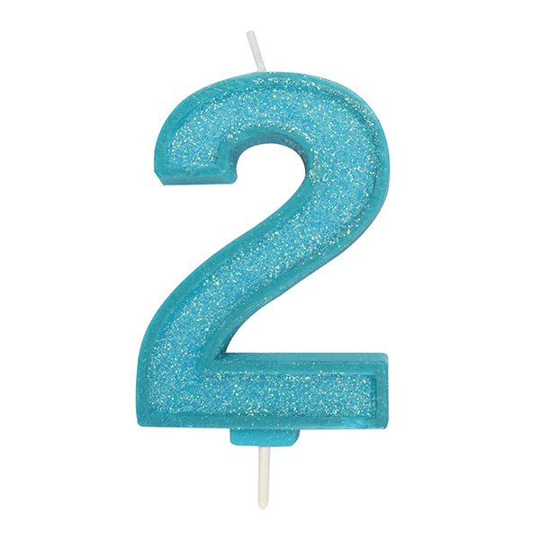 Blue Sparkle Numeral Candle - Number 2 - 70mm - The Cooks Cupboard Ltd