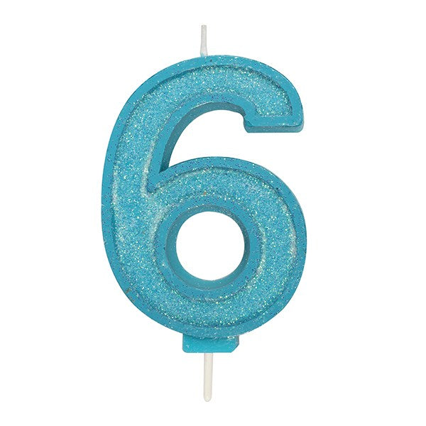 Blue Sparkle Numeral Candle - Number 6 - 70mm - The Cooks Cupboard Ltd