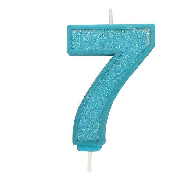 Blue Sparkle Numeral Candle - Number 7 - 70mm - The Cooks Cupboard Ltd