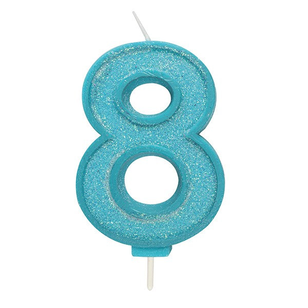 Blue Sparkle Numeral Candle - Number 8 - 70mm - The Cooks Cupboard Ltd