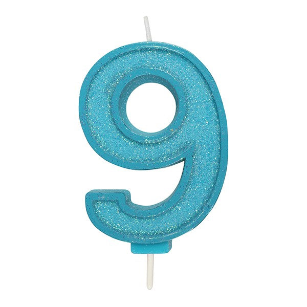 Blue Sparkle Numeral Candle - Number 9 - 70mm - The Cooks Cupboard Ltd