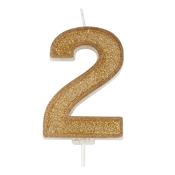 Gold Sparkle Numeral Candle - Number 2 - 70mm - The Cooks Cupboard Ltd
